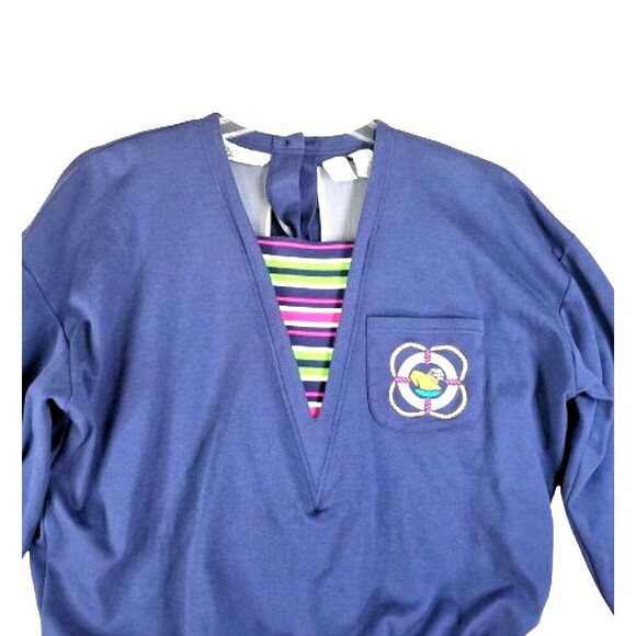 Vtg MS CHAUS KNITS Navy Blue Dress Sz Large Cotton Long Sleeves 1980s - Picture 3 of 8